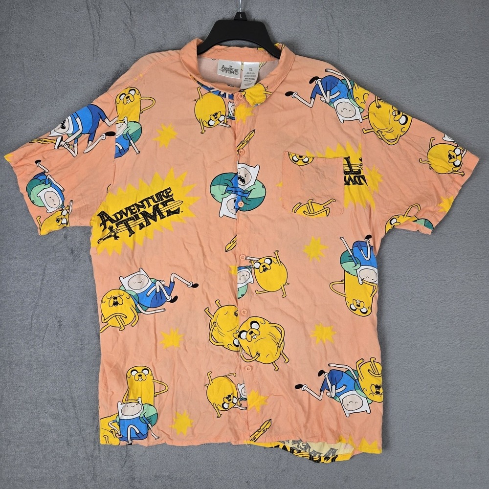 Adventure Time Finn Boy & Jake Unisex Top XL Graphic Aop Pajama Lounge Button‎